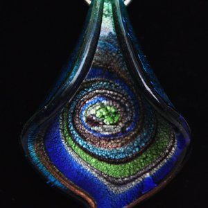 blue lampwork focal glass pendant with 925 silver necklace (2146)